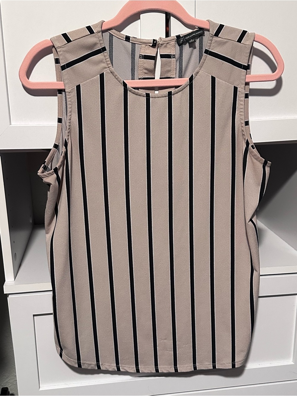 Adrianna Papell Taupe/Blush & Black Striped Sleeveless Blouse Top  Size Medium